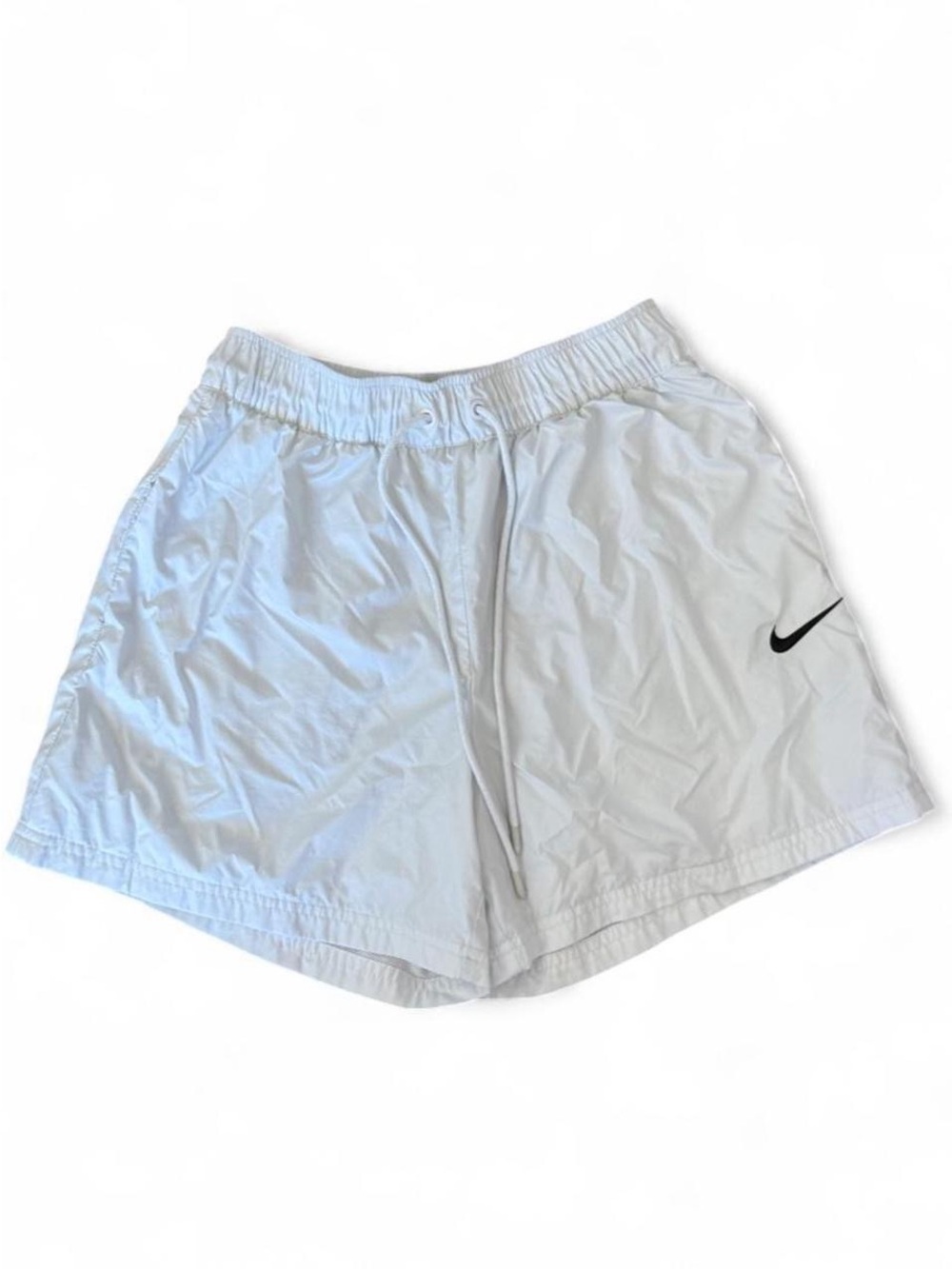 Nike Women's White Athletic Shorts with Black Swoosh
